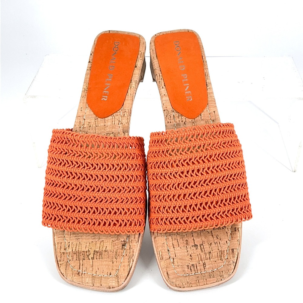 Donald Pliner Size 8.5 Orange Woven Cork Slide Sandals Heels NEW CLODIE $158 - Picture 6 of 16